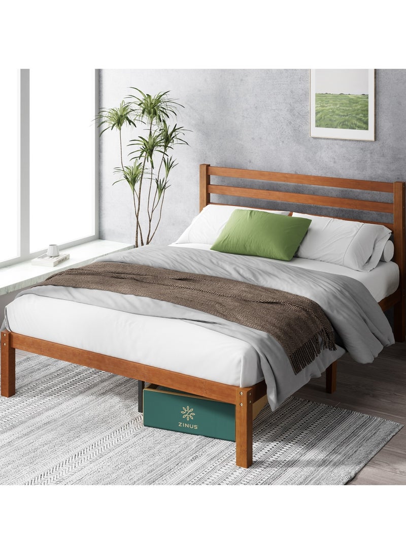 Zinus Leah Bamboo | Queen Platform Bed Frame | Slatted Headboard | Wooden Slat Support | No Box Spring Required | Easy Assembly | 200L × 160W CM| - Image 1